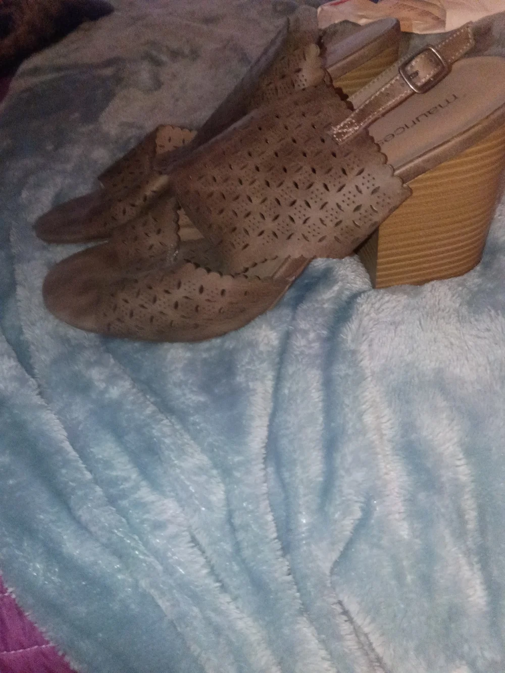 Maurices Brown Perforated Slingback Wedge Sandals
